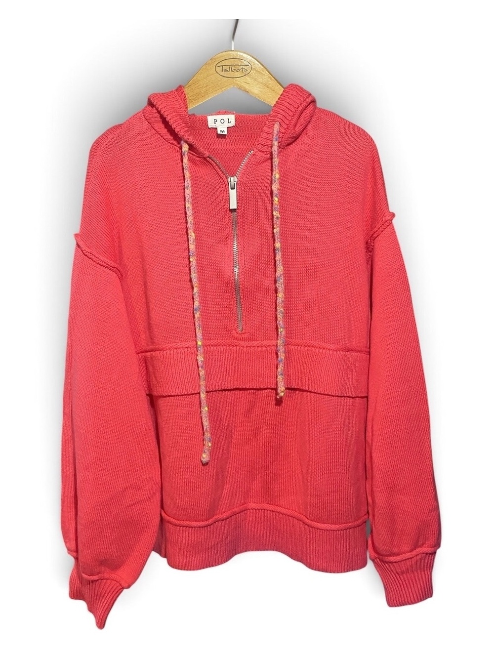 POL Here We Are Half Zip Hooded Sweater Color Apple Size Medium style yst538